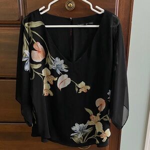 White House Black Market Black Floral Blouse